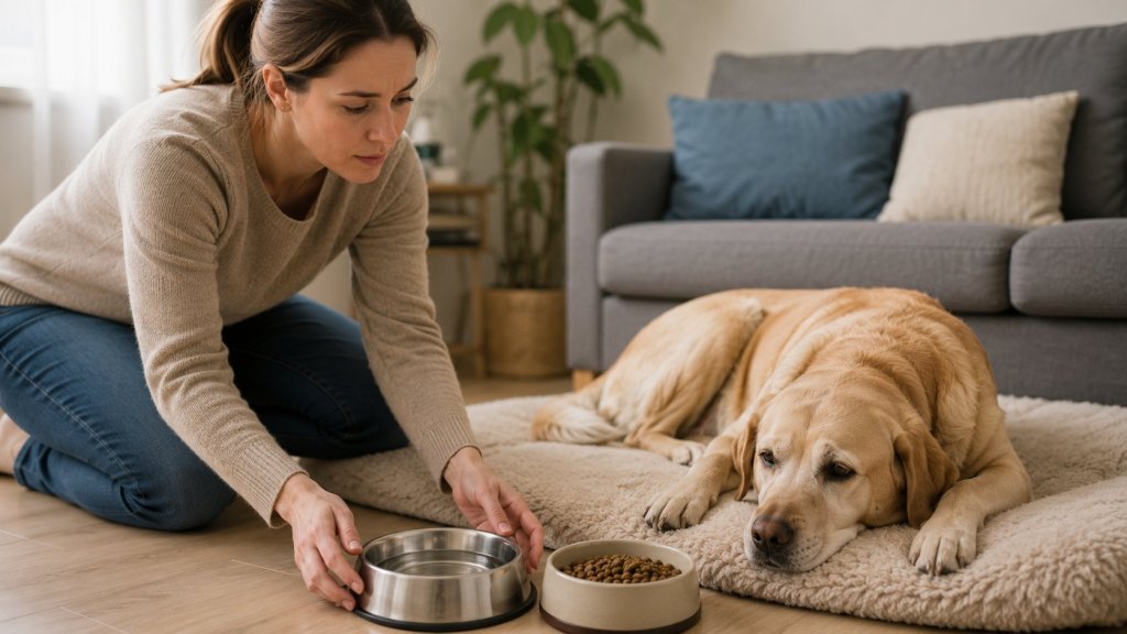 dog not eating or drinking with food and water bowls nearby