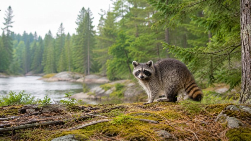 A raccoon outdoors while a Canadian pet owner checks wildlife rules and safety advice.