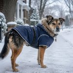 Dog wearing a winter coat during cold weather in Canada