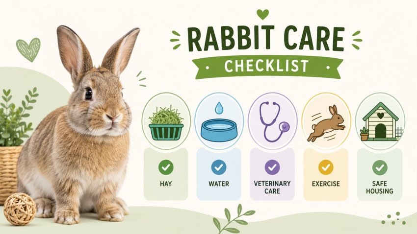 rabbit lifespan care checklist with diet housing and vet care